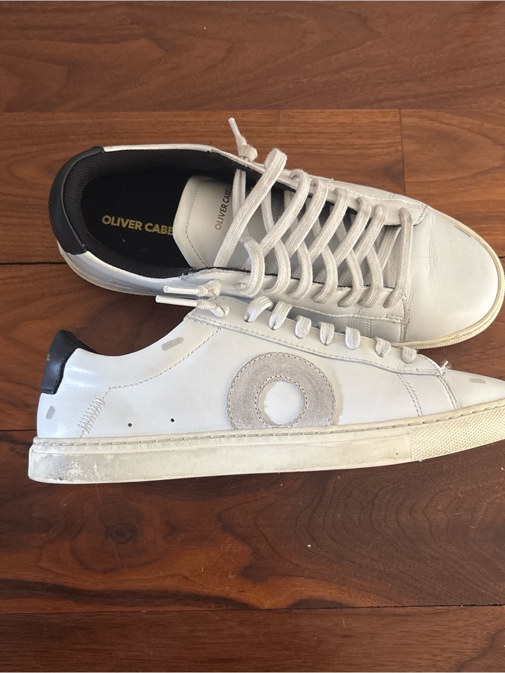 Oliver Cabell White Leather Low-Top Sneakers with Gray Suede Accent